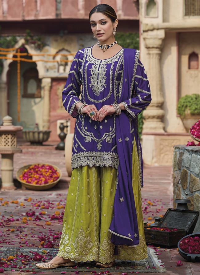 Chinnon Violet Eid Wear Zari Work Readymade Plazzo Suit